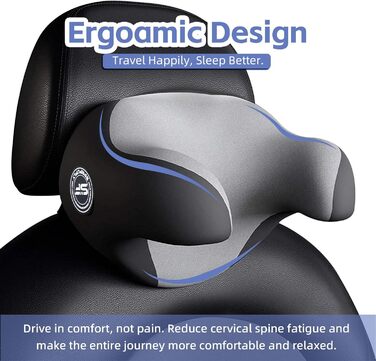 Дійсно корисна подушка для підголівника автомобіля, подушка для шиї автомобіля для сну з регульованим ремінцем, 100 піна з пам&39яттю форми та дихаюча, знімний чохол, ергономічний дизайн м&39який, сірий