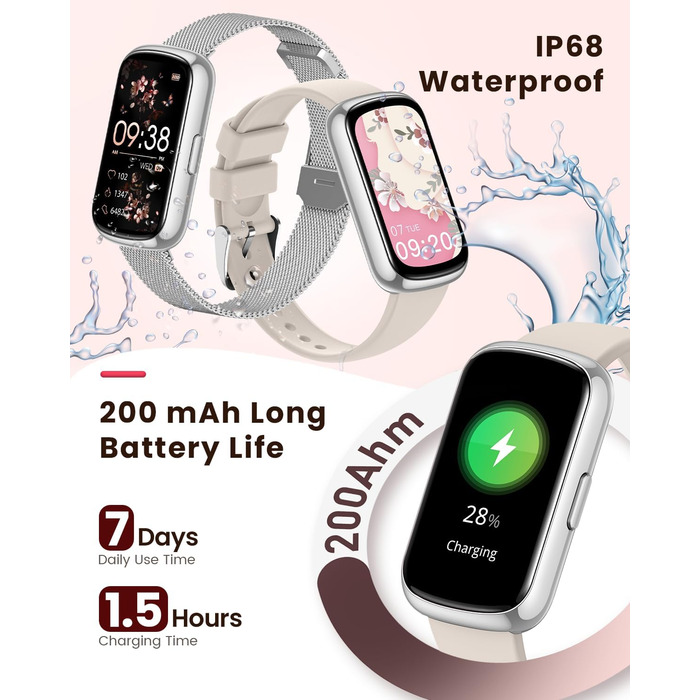 Жіночий смарт-годинник Sanorum, фітнес-годинник 1,47 дюйма з пульсометром, монітором сну SpO2, 24 спортивні режими, трекером активності, повідомленнями/WhatsApp, відстеженням менструального циклу, крокоміром, водонепроникним IP68, сумісним з Android та iO