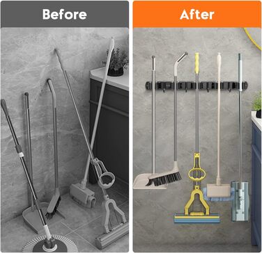 И тримач для мітли настінний, тримач для інструментів з нержавіючої сталі з 10 тримачами та 8 гачками, тримач для швабри настінний тримач садового інструменту настінний гачок самоклеючий тримач для інструментів для ванної кімнати саду гаража 2 шт. и 5 три