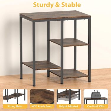 Підставка для кухонної мікрохвильової печі, 4-рівнева, регульована, багатофункціональний кухонний візок для зберігання кавоварки, компактна металева полиця для вітальні (коричнева) Коричнева