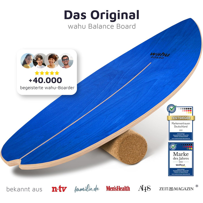 Баланс-тренажер WAHU Trickboard дерев'яний, з унікальною формою гойдалки, синій