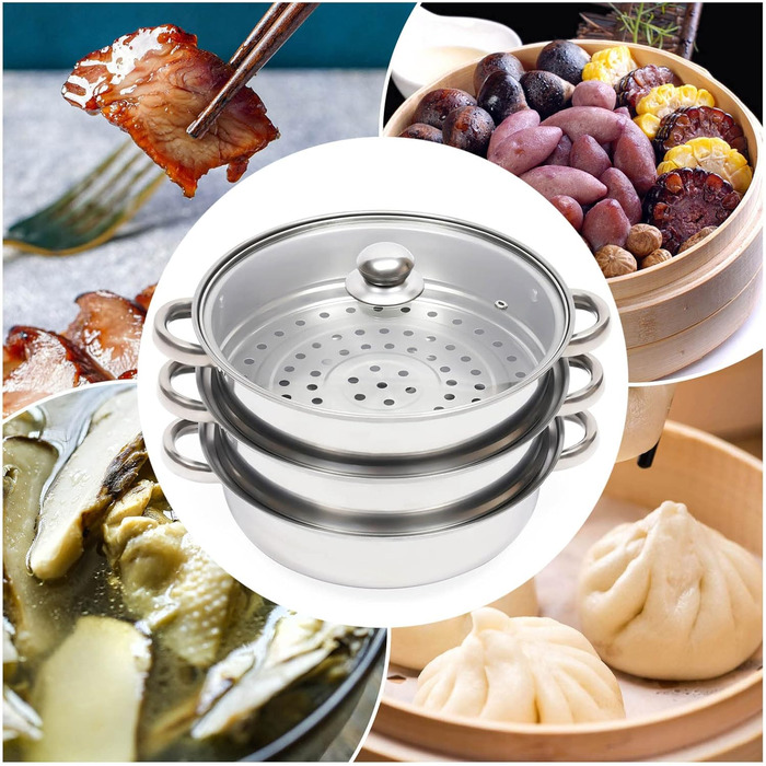 Рівнева пароварка з нержавіючої сталі зі скляною кришкою Пароварка з нержавіючої сталі (304) Каструля великої місткості Індукційна