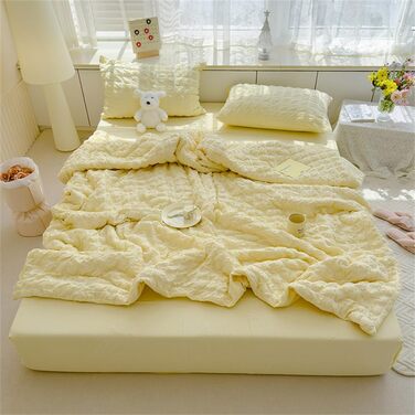 Покривало Mateju, стьобане однотонне, плед з мікрофібри, дихаюче, легке, тонке літнє покривало, м&39яке стьобане покривало для дивана (світло-жовтий, 200 x 230 см) Світло-жовтий 200 x 230 см