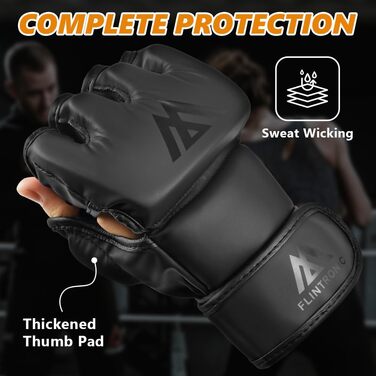 Рукавички Flintronic Fitness MMA, тренувальні рукавички для греплінгу, спарингу MMA з вентильованою долонею, шкіряні рукавички для спарингу для чоловіків та жінок для муай-тай, MMA, бойових мистецтв, кікбоксингу