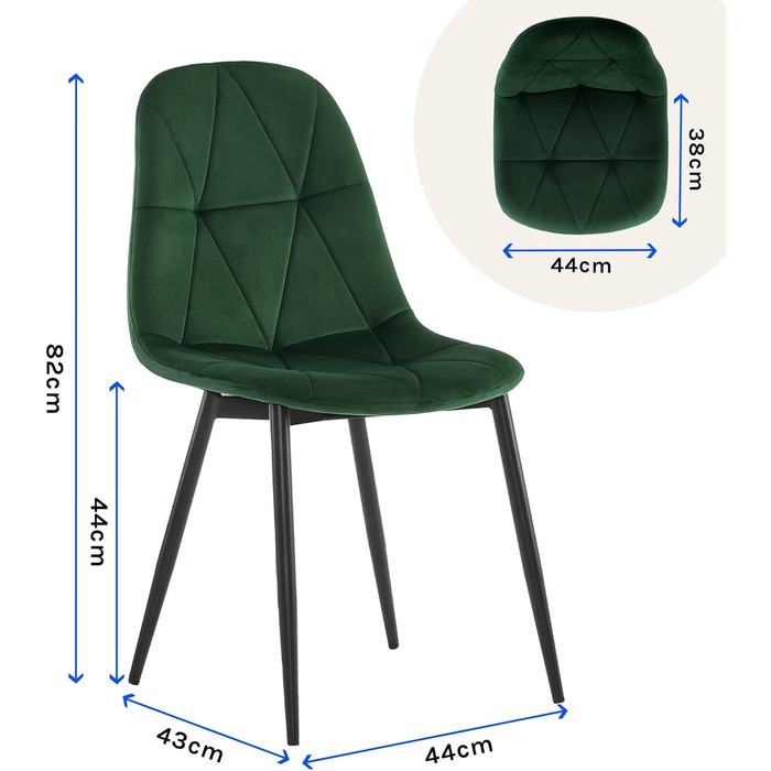 Обідні стільці Lestaraiin, комплект з 4 шт. зі спинкою, для їдальні, кухні, вітальні, м&39які кухонні стільці з оксамитовою оббивкою, виготовлені з металу, ергономічний дизайн, темно-зелений.