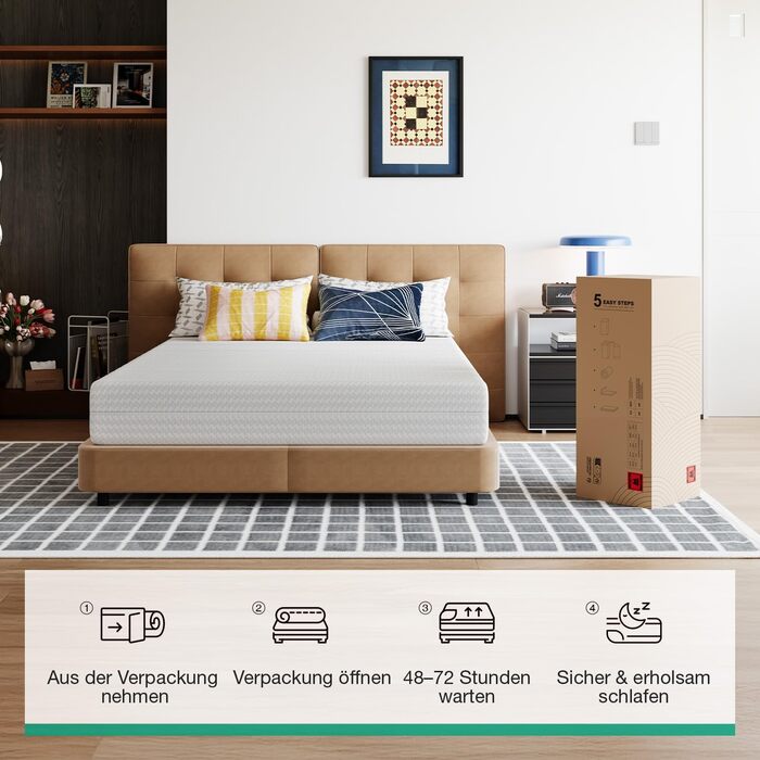 Матрац Novilla 140x200 см з холодної піни, рівень жорсткості H3/H4, 7-зонний комфортний матрац з піни, дихаючий комфортний згортаючий матрац зі знімним тканинним чохлом, сертифікований Oeko-TEX, висота 18 см, 18 см, 140 x 200 см