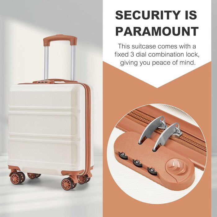 Маленька легка валіза KONO з твердої оболонки 16 дюймів з ABSPC та кодовим замком, ручна поклажа на 4 колесах для Ryanair та easyJet, 45x35x20 см, кремово-білий колір