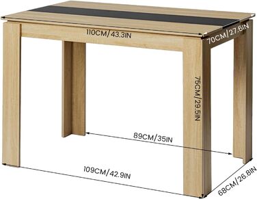 Обідній стіл, дерев&39яний обідній стіл для кухні, мінімалістичний дизайн, обідній стіл на 4 персони, 110x70x75см, дуб та чорний колір 110x70см дуб-чорний