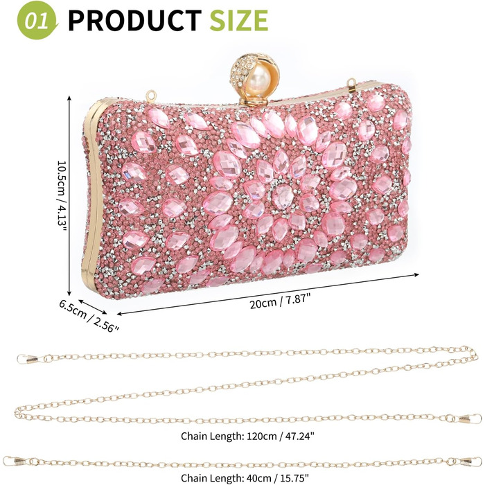 Вечірня сумочка для жінок, блискуче кришталеве клатч з ланцюжком на плече для весілля, вечора та вихідних, рожевий
