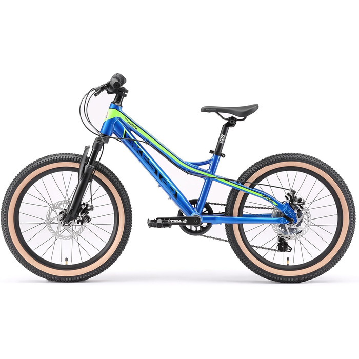 Гірський велосипед BIKESTAR з алюмінію, дитячий, 20 дюймів, вік 6-9 років, хардтейл 7-швидкісна коробка передач Shimano, дискові гальма, амортизаційна вилка Дитячий велосипед Безризикова пробна версія, синьо-зелений