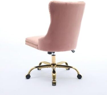 М&39яке рожеве офісне крісло з велюровою оббивкою Офісне крісло з регульованою висотою у вінтажному дизайні, золотими акцентами та основою кольору рожевого золота, для жіночних робочих місць та туалетних столиків