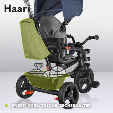 Триколісний велосипед LIONELO Haari 2в1 з ручкою від 18 місяців до 25 кг, вперед і назад, безкамерні гумові шини, вільний хід, кош