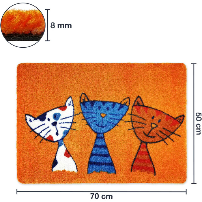 Килимок для котів 50 x 70 см помаранчевий - Килимок для дверей з котами - Нековзний та миється - Килимок для бруду для використання в приміщенні та на вулиці з цікавим дизайном 50 x 70 см (прямокутний) помаранчевий