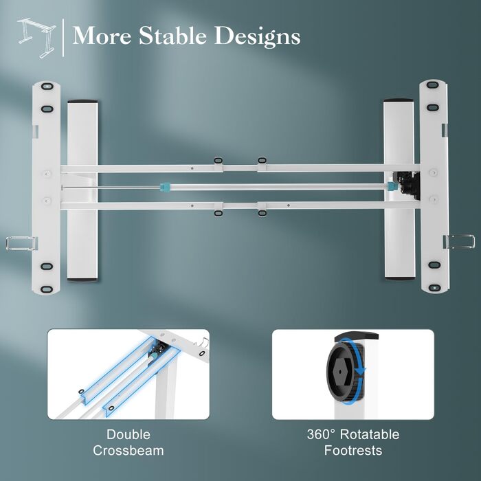 Каркас столу JUMMICO з регульованою висотою, USB-портом та кабельним лотком, електрично регульований каркас столу з колесами, стіл для роботи стоячи (білий)