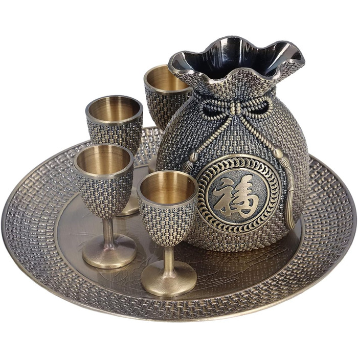 Набір келихів для вина у турецькому стилі, вінтажні склянки та глечик зі сплаву цинку з рельєфним декором для весільного декору, чаювання та домашнього використання