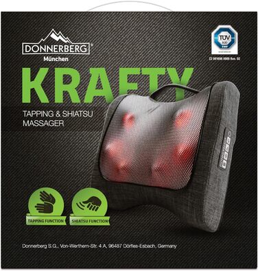 Масажна подушка для глибоких тканин DONNERBERG Krafty з функцією нагрівання 4D-масажер для спини для шиацу та постукування з інфрачервоним теплом ідеально підходить для дому, офісу та автомобіля протестовано TV Sd