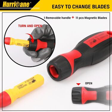 Набір викруток HURRICANE 13 предметів, ізольований 1000 В, Cr-V з магнітними наконечниками. 4 плоскі, 2 хрестоподібні, 2 Pozidriv, 3 Torx-біти, 1 індикатор напруги та 1 ручка. Ідеально підходить для професійного ремонту.