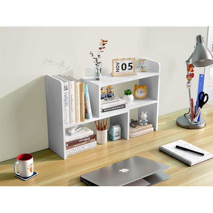 Дерев&39яна настільна полиця EasyPAG, окремостояча невелика книжкова полиця, регульована підставка-органайзер для столу, полиця для зберігання офісного приладдя, біла, 44 см x 17 см x 42 см