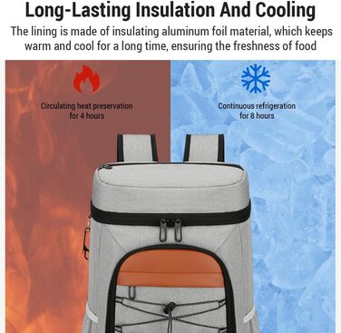 Рюкзак-холодильник Tourit, кемпінговий рюкзак-холодильник з відділенням для обіду, утеплений, водовідштовхувальний, для чоловіків/жінок, пікніків, подорожей, спорту, велика місткість, легкий, водонепроникна підкладка, сірий