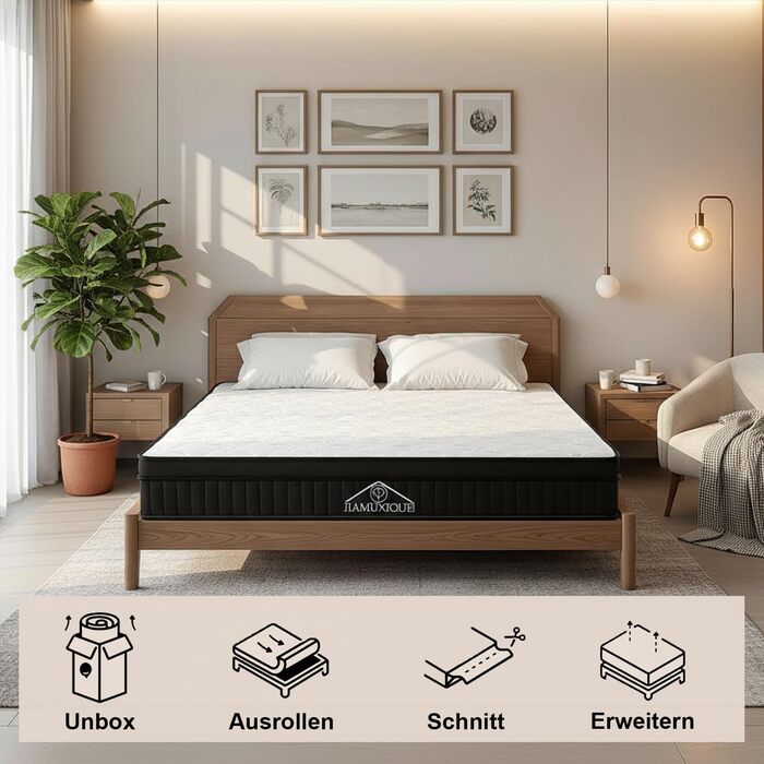 Матрац 140x200 см, висота 25 см, середньої жорсткості (H3), 7-зонний гібридний матрац, ортопедичний пружинний матрац з комфортною піною, дихаючий, що знімає тиск 140x200x25