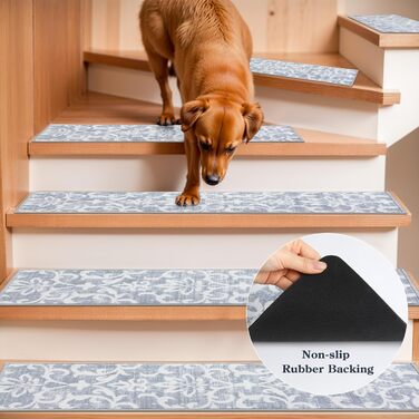 Сходинки для сходів Lahome сірого кольору зі штучної вовни, 20,3 x 76,2 см, нековзка основа, м&39яка поверхня, що миються, доріжки для сходів, східні доріжки для дітей, для домашніх тварин, 15 шт.
