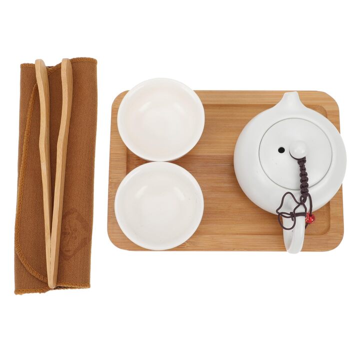 Веемоон Керамічний дорожній чайний набір з чайником, термостійкий, портативний. Ідеально підходить для розсипного чаю та чаю кунг-фу. Білий фарфор для подорожей та активного відпочинку.