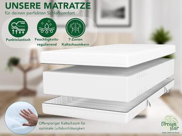 Матрац DREAMSTAR Vital Silver XXL з холодної піни, висота 24 см Ергономічний 7-зонний матрац, 140 x 200 см, рівень жорсткості H2 Гіпоалергенний та антибактеріальний Знімний чохол, який можна прати Сертифіковано Oeko-Tex (24 см, 140 x 200 см) рівень жорстк