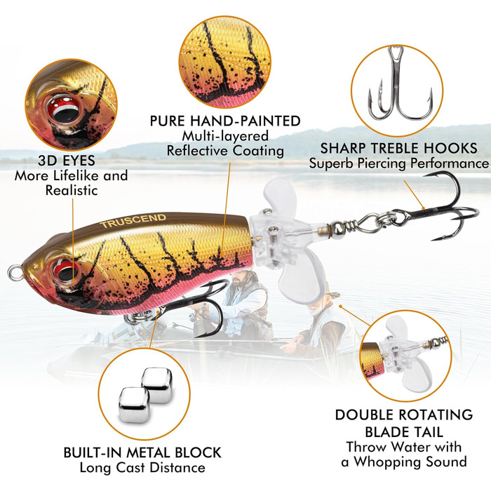 Приманки TRUSCEND Top Water Fishing Lures, приманки Whopper для прісної та морської риболовлі, плаваючі приманки для окуня, сома, щуки, тизери для рибальської приманки Wobble, рибальські подарунки для чоловіків