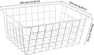 Набір із 4 білих металевих дротяних кошиків, 28 x 22 x 12 см, штабельовані дротяні кошики для зберігання, кошики для морозильної камери, сітчасті кошики для ванної кімнати, офісу, кухні, шафи, полиці