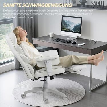 Ігрове крісло Dowinx, ергономічне офісне крісло з пружинними подушками Pocket Spring, крісло керівника з двошаровою м&39якою спинкою та регульованою поперековою подушкою, підлокітниками та підставкою для ніг, крісло для ПК (PU, білий) білий PU