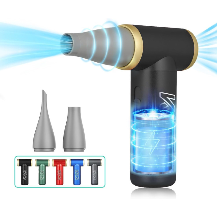 Електричний повітродув Kica JetFan 2 - заміна розпилювача стисненого повітря, що перезаряджається, ручний повітродув, міні-повітродув для ноутбука, клавіатури, автомобіля, дивана, офісного обладнання, 22500-101000 обертів за хвилину - чорний