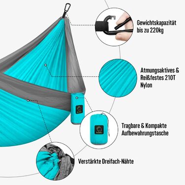 Гамак Grassman Outdoor Ultralight, Кемпінговий гамак Parachute Silk Portable з підвісним набором, Туристичний гамак дихаючий для трекінгу, кемпінгу, велосипедних прогулянок, риболовлі, саду, пляжу, 275x140см Небесно-блакитнийсірий 275x140см