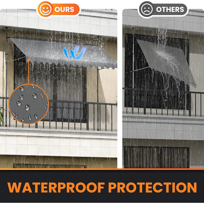 Тент-затискач сірий (250 x 175 см) Балконний тент без свердління Тент-затискач з ручним приводом Водонепроникний та сонцестійкий 250 x 175 см