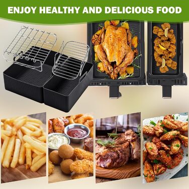 Аксесуари для фритюрниці Lifemaison 8PCS для Tefal EY9018 5.2/3.1 L, Cecotec Cecofry DuoSize 9 л 5.5/3.5 л, Salter EK5729, два розміри з подвійними ящиками, подвійні аксесуари з силіконовою формою для фритюрниці Black