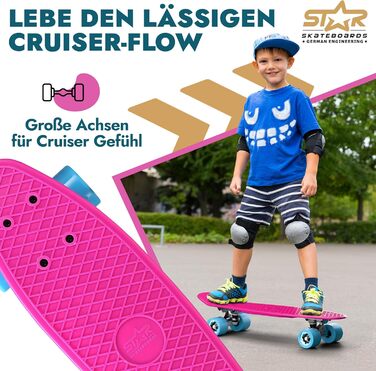 Скейтборд BIKESTAR Vintage Retro Cruiser 60 мм - круїзерний скейтборд для дітей та дорослих, початківці від 6-8 років, ретро дизайн Berry & Blue