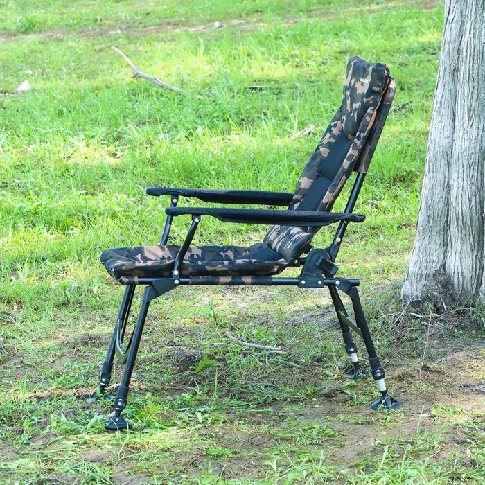 Рибальське крісло XL, вантажопідйомність 150 кг, коропове крісло з підлокітниками, складне, зручне рибальське крісло з підлокітниками та регульованою висотою сидіння (від 42 см до 55 см), кемпінгове крісло з надзвичайно широким сидінням