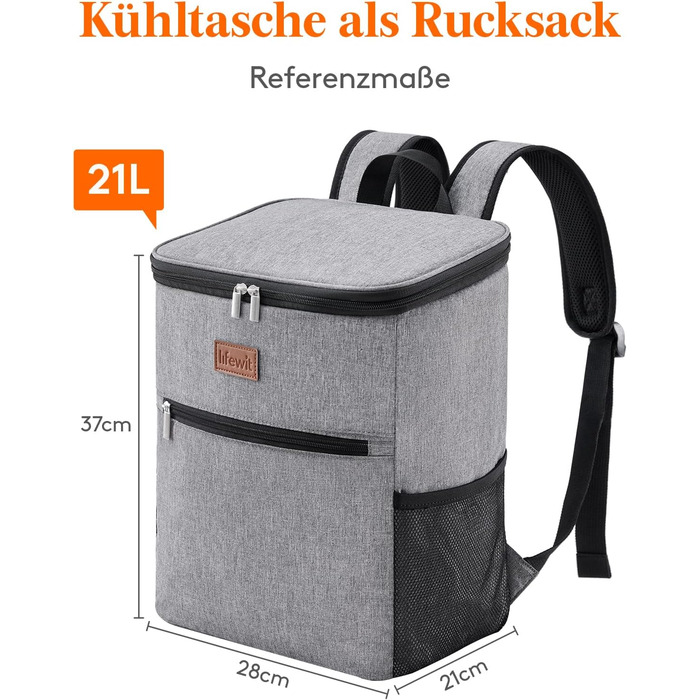 Рюкзак-холодильник Lifewit 21L 30 Can, сумка-холодильник, сумка для пікніка, велика ізольована сумка-холодильник для чоловіків та жінок, для пляжу, пікніка, кемпінгу, барбекю, походів, сірий