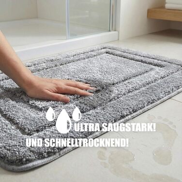 Килимок для ванної HELLSER KIRA Нековзний килимок для ванної, який можна прати М&39який килимок для ванної з мікрофібри Поглинаючий та швидковисихаючий Сертифікований килимок для ванної Oeko-TEX для підлоги з підігрівом Сірий 50x80 см (прямокутний)