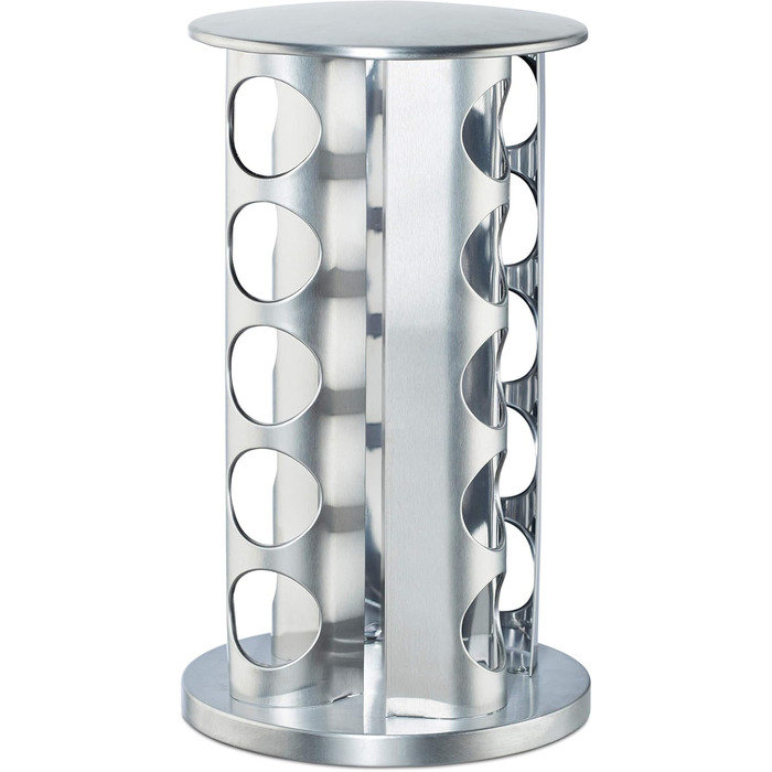 Карусель для спецій Relaxdays з 20 баночками для спецій, обертається на 360, контейнери для спецій для посипання, висота 34,5 см, нержавіюча сталь, срібло