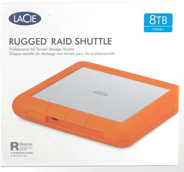 Зовнішній жорсткий диск LaCie Rugged Raid Shuttle 8 ТБ, портативний жорсткий диск - USB-C USB 3.0, стійкий до ударів пилу та вологи, для настільних комп'ютерів Mac/PC, ноутбуків, 1 місяць Adobe CC (STHT8000800) RAID Shuttle 8 ТБ