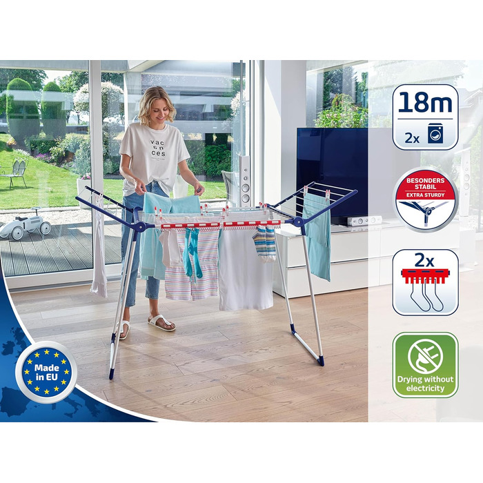 Сушильна машина Leifheit Pegasus 180 Solid, сушильний кінь з крилами для довгих речей, стійка сушильна машина з крилами для приміщ