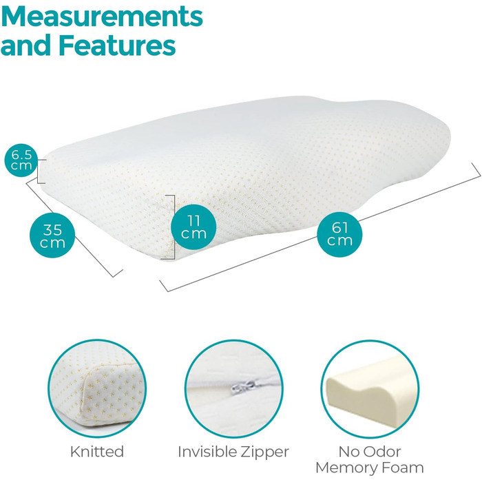 Подушка для шиї Edihome, подушка для зняття болю в шиї, 50 x 30 x 10 см, подушка для шиї з піни з ефектом пам&39яті, ортопедична подушка, ергономічна, з подвійним бавовняним чохлом, гіпоалергенна