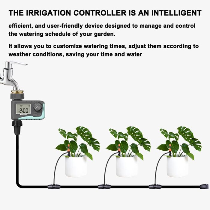 Інтелектуальний контролер зрошення саду з РК-екраном, контролер зрошення з автоматичною економією води, цифровий таймер для поливу рослин на вулиці