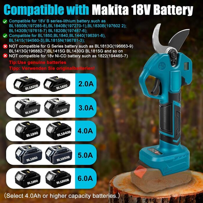 Акумуляторні сучкорізи зі штангою, безщіткові садові ножиці, сумісні з акумуляторами Makita, отвір 50 мм, максимальний діаметр різу 35 мм, ножиці для обрізки саду та дерев, подовження 2 м (акумулятор не входить до комплекту), макс. 35 мм, зі штангою