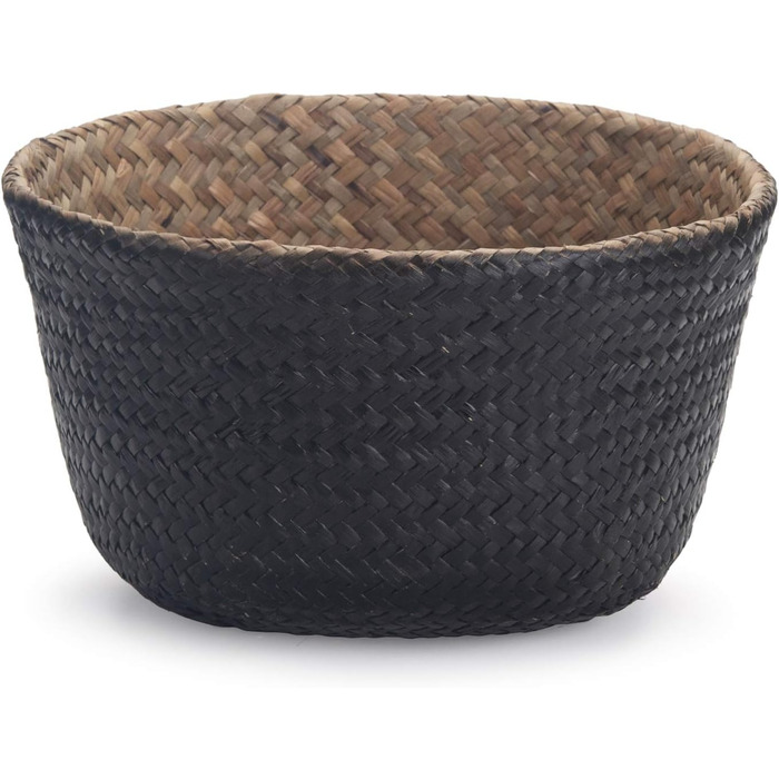 Кошик з морської трави, квітковий горщик, натуральний кошик, плетений кошик для білизни з ручкою для зберігання рослинних іграшок (чорний) Чорна найширша частина 32 x 28 см
