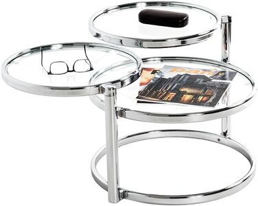 Журнальний столик HAKU Furniture, хром, метал, безпечне скло - Розміри Ш 58-140 см x В 43 см x Г 50 см, Стиль Сучасний