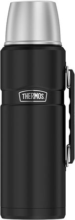 Термос THERMOS STAINLESS KING, матово-чорний, 1,20 л - нержавіюча сталь, герметичний, з чашкою для пиття та ручкою, 12 годин гарячої та 24 години холодної води, можна мити в посудомийній машині, без BPA