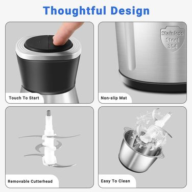 Подрібнювач AMZCHEF, подрібнювач кухонний електричний з чашею з нержавіючої сталі 3 л.Електричний мультиподрібнювач потужністю 500 Вт з 2 налаштуваннями швидкості. М'ясорубка для м'яса, цибулі, дитячого харчування, фруктів та овочів 3 л сіра