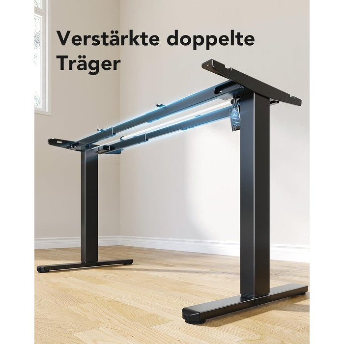 Каркас столу HUANUO з регульованою висотою та безщітковим двигуном, вантажопідйомність 100 кг, ніжки столу, регульована висота каркаса столу для стільниць 110x200 см, тільки каркас, чорний