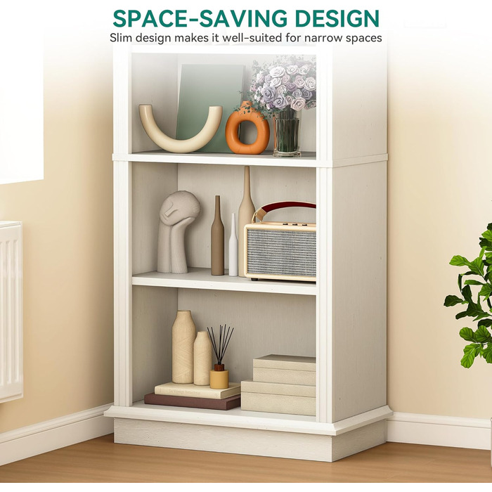 Рівнева вінтажна книжкова полиця з різьбленим дизайном, відкрите сховище для вітрин - ідеально підходить для вітальні, спальні, кабінету та офісу, біла, 140 см, 4-